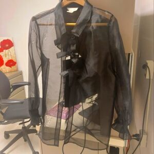 Vintage Retro JORDAN Semi Sheer Black Polyester Blouse Women's Large